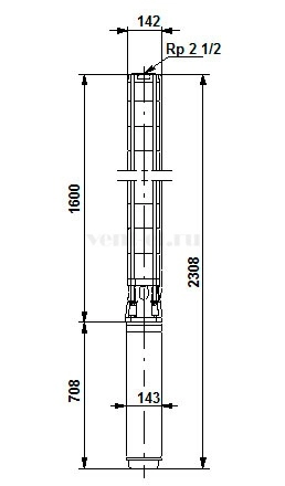 Габаритные размеры скважинного насоса Grundfos SP 46-4N