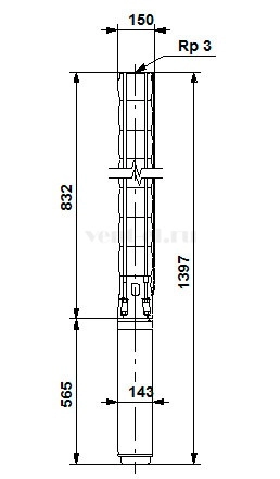 Габаритные размеры скважинного насоса Grundfos SP 46-5N MS6000