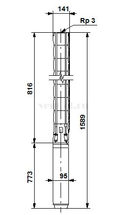 Габаритные размеры скважинного насоса Grundfos SP 46-5N MS4000