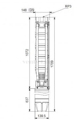Габаритные размеры скважинного насоса Grundfos SP 46-7N SD