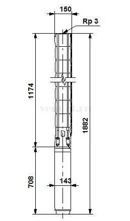 Габаритные размеры скважинного насоса Grundfos SP 46-8 SD