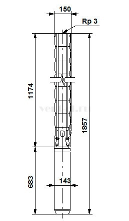Габаритные размеры скважинного насоса Grundfos SP 46-8C SD
