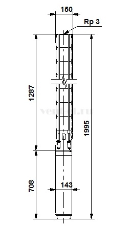 Габаритные размеры скважинного насоса Grundfos SP 46-9-C