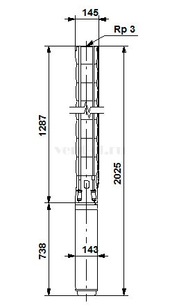 Габаритные размеры скважинного насоса Grundfos SP 46-9