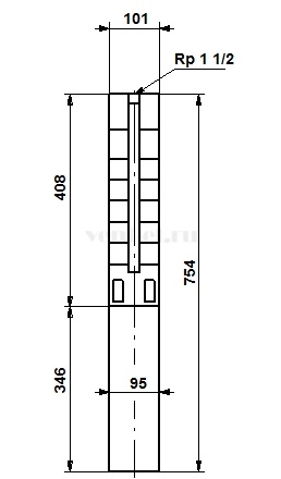 Габаритные размеры скважинного насоса Grundfos SP 5A-12 1x230В