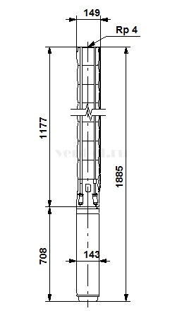 Габаритные размеры скважинного насоса Grundfos SP 60-8-B
