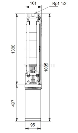 Габаритные размеры скважинного насоса Grundfos SP 7-23