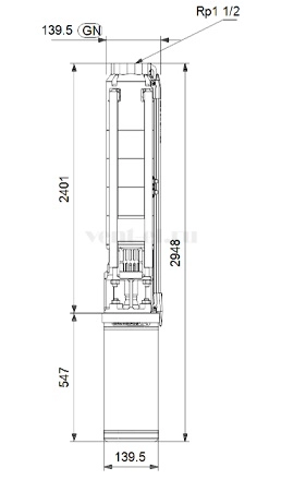 Габаритные размеры скважинного насоса Grundfos SP 7-42N