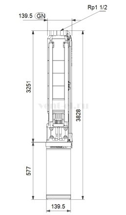 Габаритные размеры скважинного насоса Grundfos SP 7-59N
