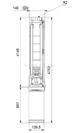 Габаритные размеры скважинного насоса Grundfos SP 7-71N