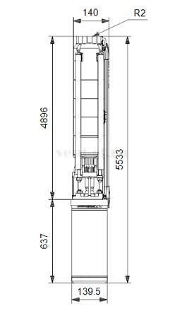 Габаритные размеры скважинного насоса Grundfos SP 7-86