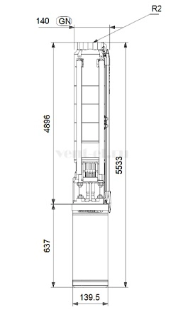 Габаритные размеры скважинного насоса Grundfos SP 7-86N