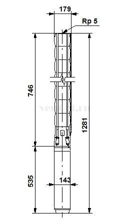 Габаритные размеры скважинного насоса Grundfos SP 77-2-B