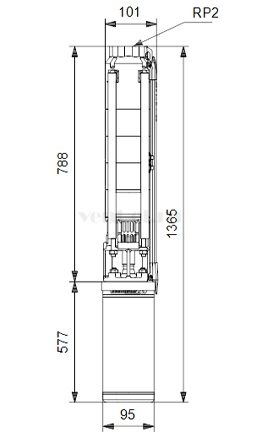 Габаритные размеры скважинного насоса Grundfos SP 9-11 1x230В