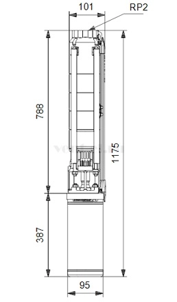 Габаритные размеры скважинного насоса Grundfos SP 9-11