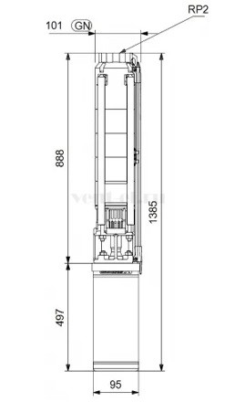 Габаритные размеры скважинного насоса Grundfos SP 9-13 3x400В