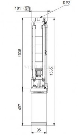 Габаритные размеры скважинного насоса Grundfos SP 9-16