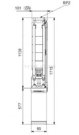Габаритные размеры скважинного насоса Grundfos SP 9-18N