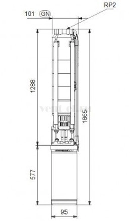 Габаритные размеры скважинного насоса Grundfos SP 9-21