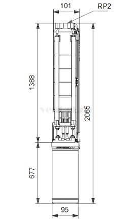 Габаритные размеры скважинного насоса Grundfos SP 9-23 MS4000