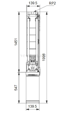 Габаритные размеры скважинного насоса Grundfos SP 9-23 MS6000