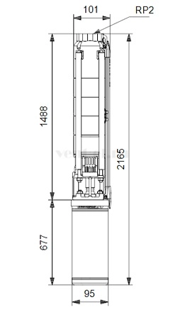 Габаритные размеры скважинного насоса Grundfos SP 9-25 MS4000