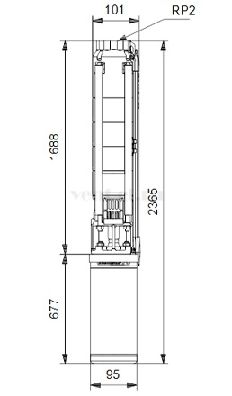 Габаритные размеры скважинного насоса Grundfos SP 9-29 MS4000