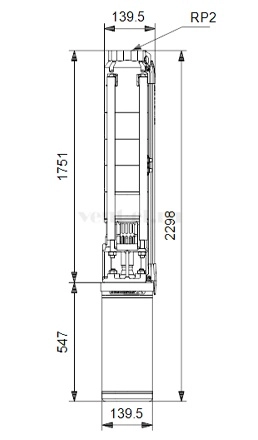 Габаритные размеры скважинного насоса Grundfos SP 9-29 MS6000