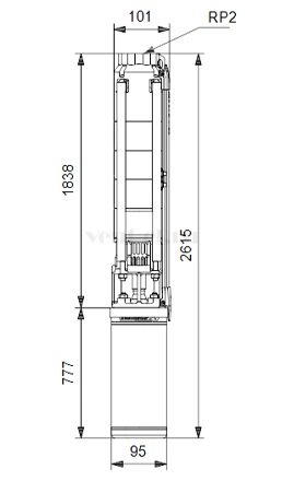 Габаритные размеры скважинного насоса Grundfos SP 9-32 MS4000