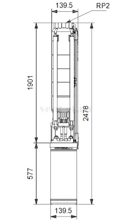 Габаритные размеры скважинного насоса Grundfos SP 9-32 MS6000