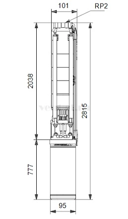 Габаритные размеры скважинного насоса Grundfos SP 9-36 MS4000
