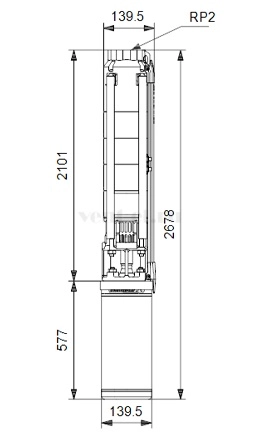Габаритные размеры скважинного насоса Grundfos SP 9-36 MS6000