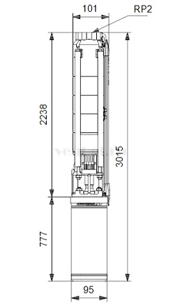 Габаритные размеры скважинного насоса Grundfos SP 9-40 MS4000