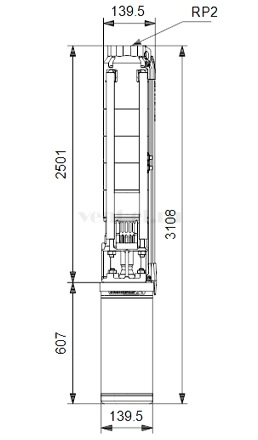 Габаритные размеры скважинного насоса Grundfos SP 9-44 3x400В