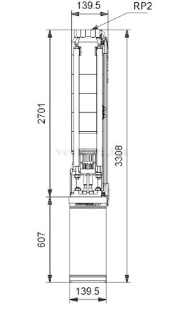 Габаритные размеры скважинного насоса Grundfos SP 9-48 3x400В