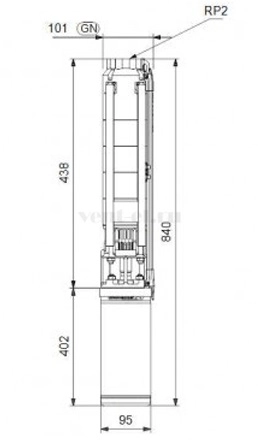 Габаритные размеры скважинного насоса Grundfos SP 9-4N