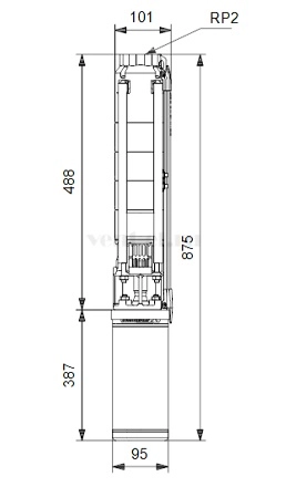 Габаритные размеры скважинного насоса Grundfos SP 9-5 1x230В