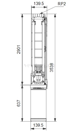 Габаритные размеры скважинного насоса Grundfos SP 9-52 3x400В