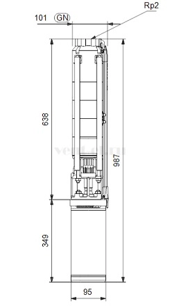 Габаритные размеры скважинного насоса Grundfos SP 9-8 1x230В