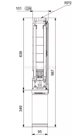 Габаритные размеры скважинного насоса Grundfos SP 9-8 3x400В