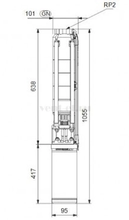 Габаритные размеры скважинного насоса Grundfos SP 9-8N