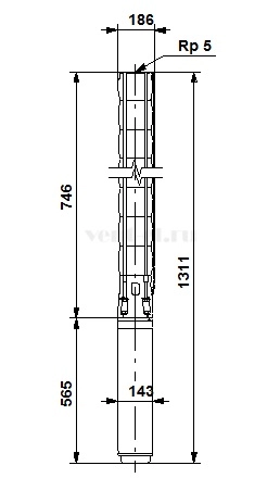 Габаритные размеры скважинного насоса Grundfos SP 95-2-AN SD