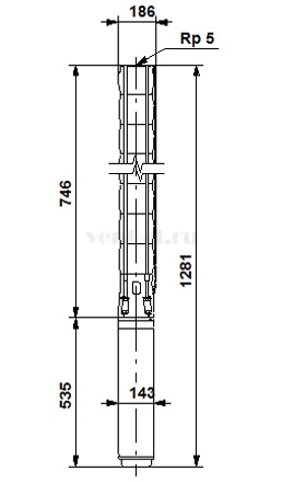 Габаритные размеры скважинного насоса Grundfos SP 95-2-BBN