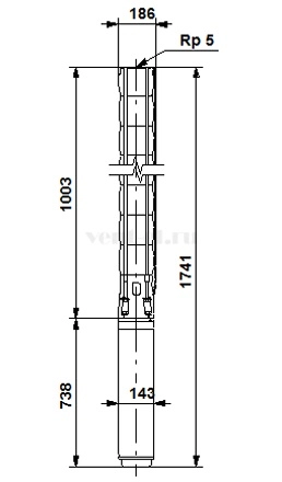 Габаритные размеры скважинного насоса Grundfos SP 95-4-B