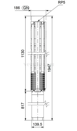 Габаритные размеры скважинного насоса Grundfos SP 95-5N