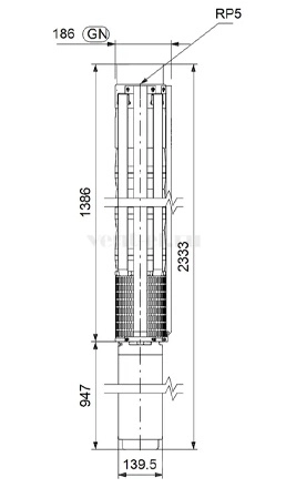 Габаритные размеры скважинного насоса Grundfos SP 95-7N SD