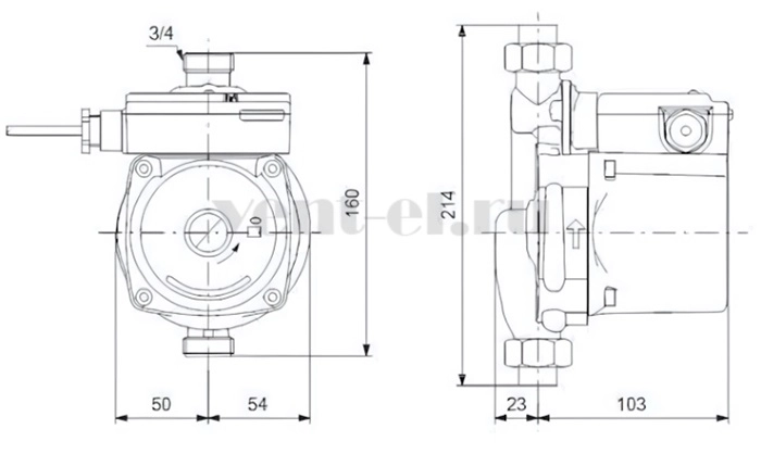 Габаритные размеры циркуляционного насоса Grundfos UPA 15-90 160