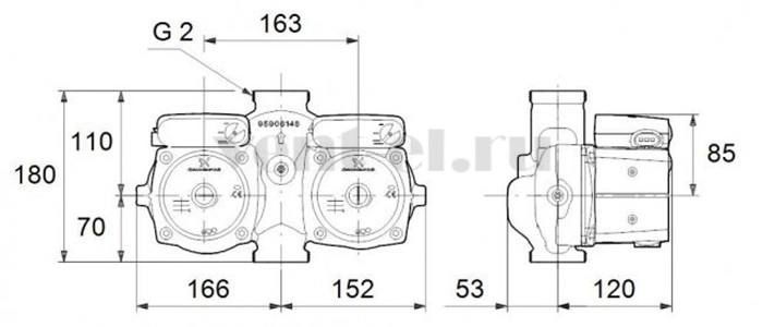 Габаритные размеры циркуляционного насоса Grundfos UPSD 32-50 180