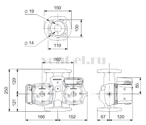 Габаритные размеры циркуляционного насоса Grundfos UPSD 40-80 F 250