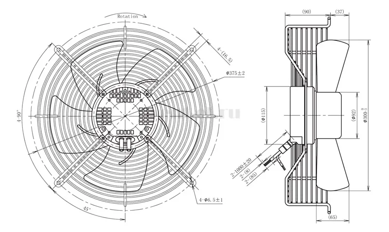 Габаритные размеры осевого вентилятора LONGWELL LWAE315-EC092-01